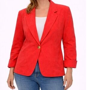 Abe Schrader Ultrasuede Blazer Jacket Coral Orange Single Button Size Petite 10